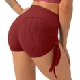 thumbnail image 3 of Elainilye Fashion Gym Shorts Women High Waist Hip Stretch Fitness Wrinkled Drawstring Biker Shorts Yoga Pants Shorts,Red, 3 of 7