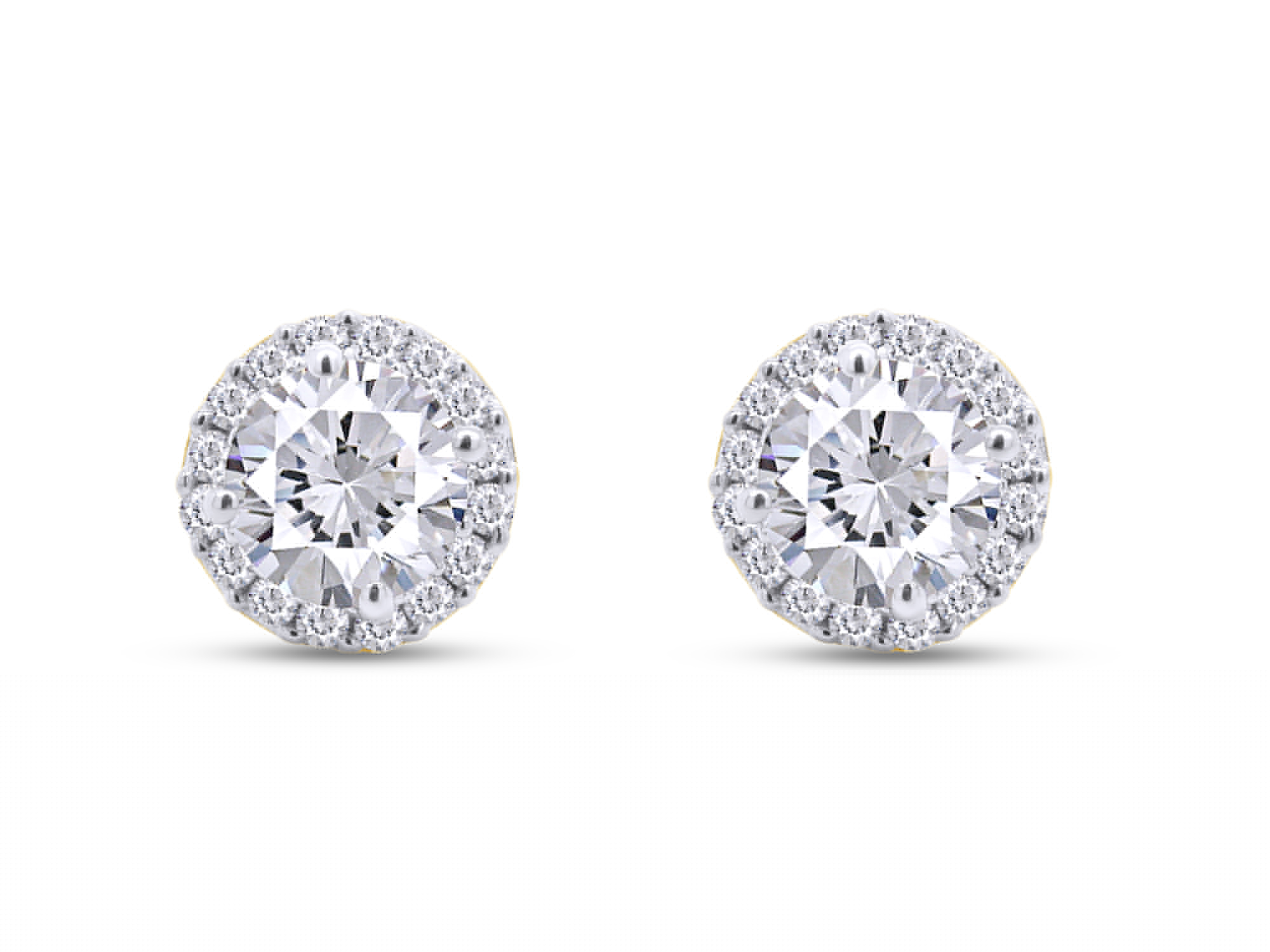thumbnail image 3 of Halo Stud Earrings Lab Created Moissanite Diamond In 14K Yellow Gold Plated Sterling Silver Jewelry For Women (G-H Color, 1.80 Cttw), 3 of 8