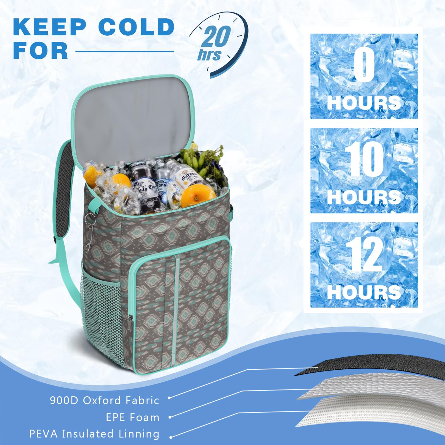 Travel Cooler Bag - Boho Bohemia Pioneer Flower Geometric Line Art Camping Beer Cooler Backpack with Bottle Opener- Waterproof Insulated Picnic Backpacks - Cooler Bag for Beach