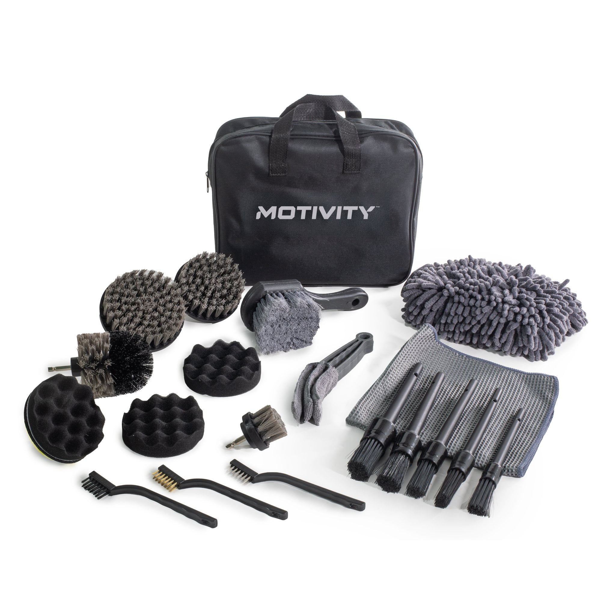 MOTIVITY Essential Foam Wash and Detail Kit  Includes Concentrated Car Wash Soap, Foaming Spray Nozzle, and 21-Piece Car Detailing Brush Set