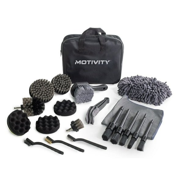 MOTIVITY 21-Piece Car Detailing Kit, Drill Brush Attachment Set for Car Cleaning, Auto Detail Brushes, Wheel & Tire Brush, Ideal for Interior and Exterior Cleaning  Drill Not Included