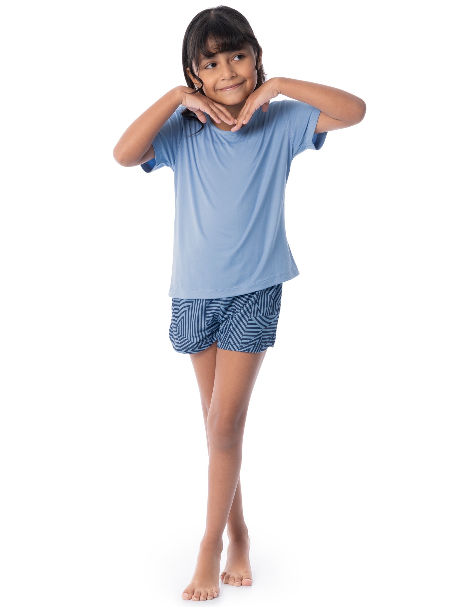 Fruit of the Loom Girl's Getaway Loose Fit Short Sleeve Top, Pajama Sleep Pant & Short Set, 3-Piece, Sizes 4/5-14/16