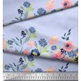 thumbnail image 3 of Soimoi Blue Cotton Poplin Fabric Ranunculus & Chrysanthemum Floral Print Fabric by Yard 58 Inch Wide, 3 of 3