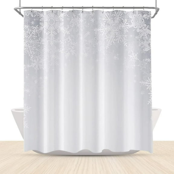 Winter Holiday Shower Curtain Christmas Theme White Sparkle Snowflakes Bathroom Curtain Polyester Fabric Waterproof with Hooks for Home Decor