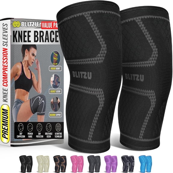 Knee Brace for Meniscus Tear 2 Pack Knee Compression Sleeve for Arthritis Swelling Inflammation ACL Pain Relief Running Workout Sports Recovery Medium Black