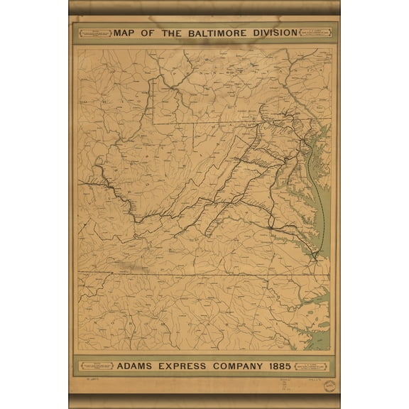 24"x36" Gallery Poster, Map of Baltimore Division railroad virginia 1885