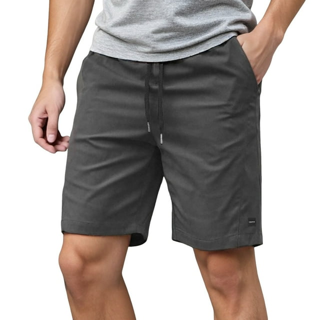 Mens Twill Casual Cargo Shorts Drawstring Elastic Waist Pockets Classic Work Shorts For Men