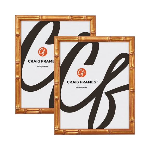 Craig Frames Vintage Bamboo 7x8 inch Picture Frame Tropical Gold, Set of Two