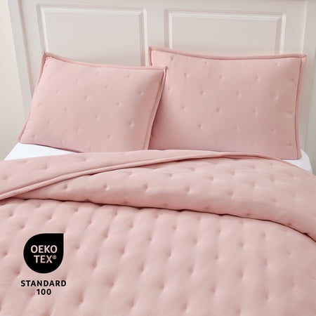 MAINSTAYS FULL/QUEEN COMFORTER SET, SUPER SOFT & EMBROIDERED, 3-PIECE, PINK