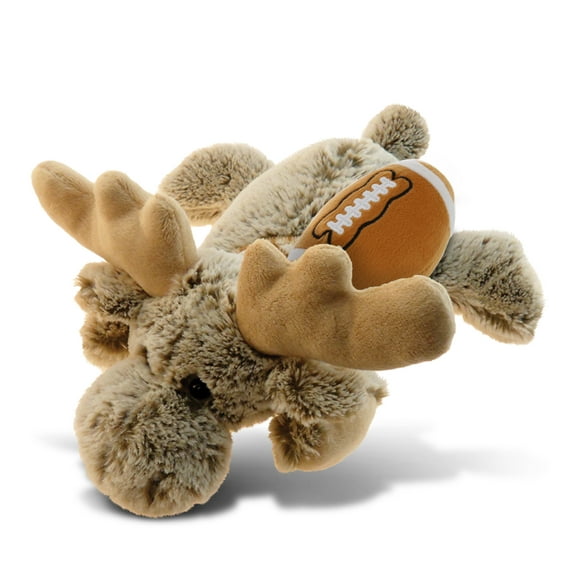 DolliBu Lying Moose Stuffed Animal with Football Plush - Soft Huggable Moose, Adorable Playtime Plush Toy, Cute Wildlife GiftPlush Doll Animal Toy for Kids and Adults - 9.5 Inch