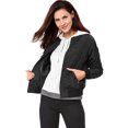 thumbnail image 3 of Chaqueta bomber acolchada con cremallera y mangas largas raglán para mujer con bolsillos Negro S, 3 of 6