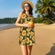 thumbnail image 3 of Easygdp Vintage Black Plaid Sunflower para Vestido Transpirable de Mujer, Vestido Suelto de Manga Corta con Pliegues y Bolsillos para el Verano, 3 of 7