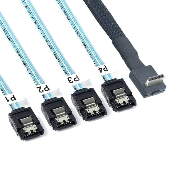 PCIe OCuLink SFF 8611 4i to 4pcs 7P Data Cable Pcie 90 Degree Angled Extension Cord for eGPU and Solid Disk 50/100cm