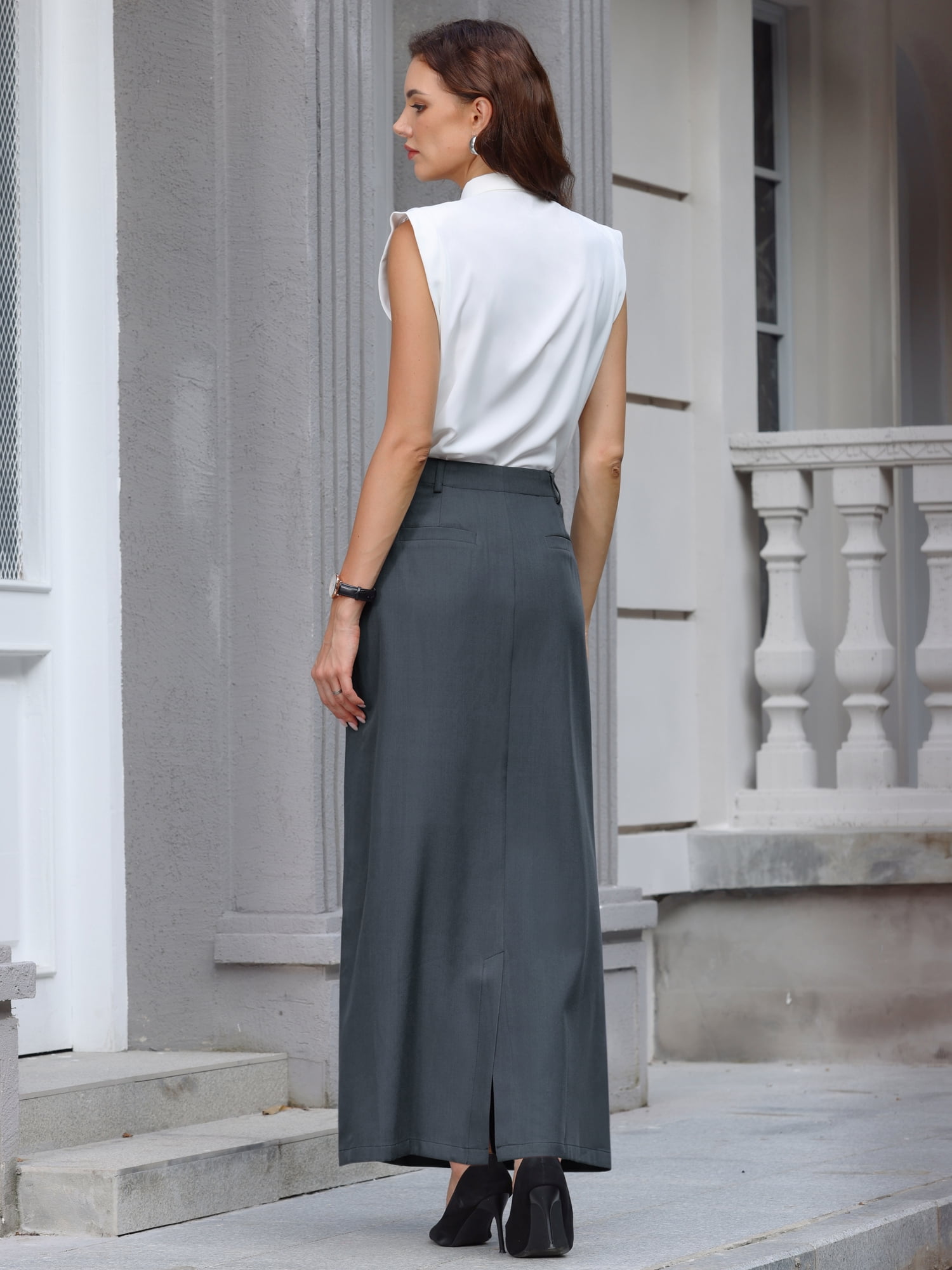 DARING DIVA Women's Business Pencil Skirt Work Long Skirts Small Dark Grey