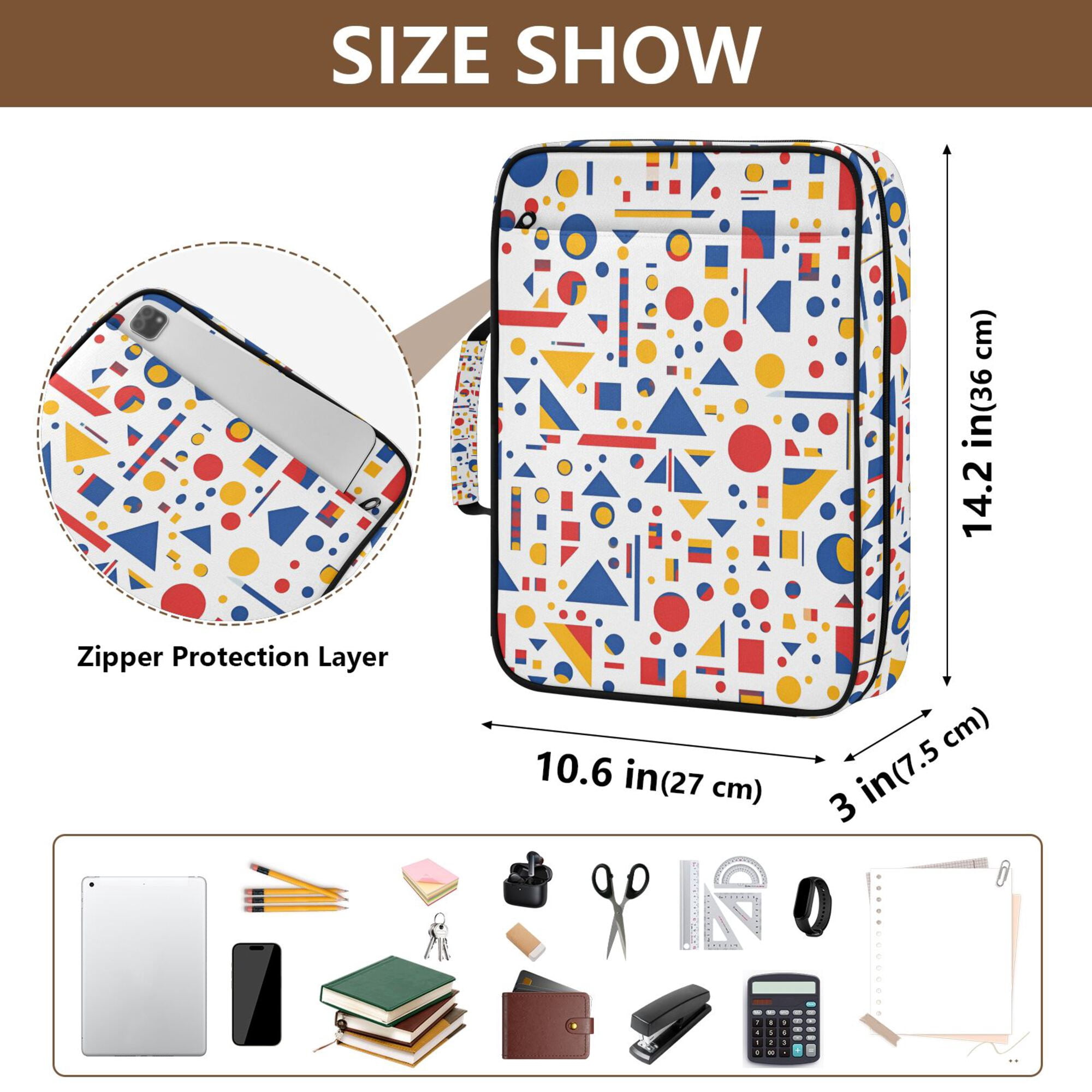 FORMRS Accordion File Folder A4 Size 7-Pocket Expanding Document Organizer Bag with 3 Ring Binder, Simple Shapes