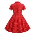 thumbnail image 5 of Xudanell Kids Notch Lapel 50s Dress for Girls Vintage Retro 1950s Polka Dot Dress for Girls 50's Audrey Hepburn Rockabilly Swing Dress (Red, XS), 5 of 8