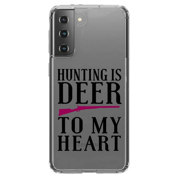DistinctInk Clear Shockproof Hybrid Case for Galaxy S21  PLUS 5G (6.7" Screen) - TPU Bumper Acrylic Back Tempered Glass Screen Protector - Hunting is DEER to My Heart