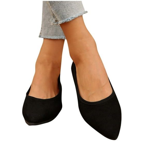 Xfvqtps Womens Black Suede Driving Shoes Comfortable Flat Soled Loafers for Work Casual Slip on with Pointed Toe Black