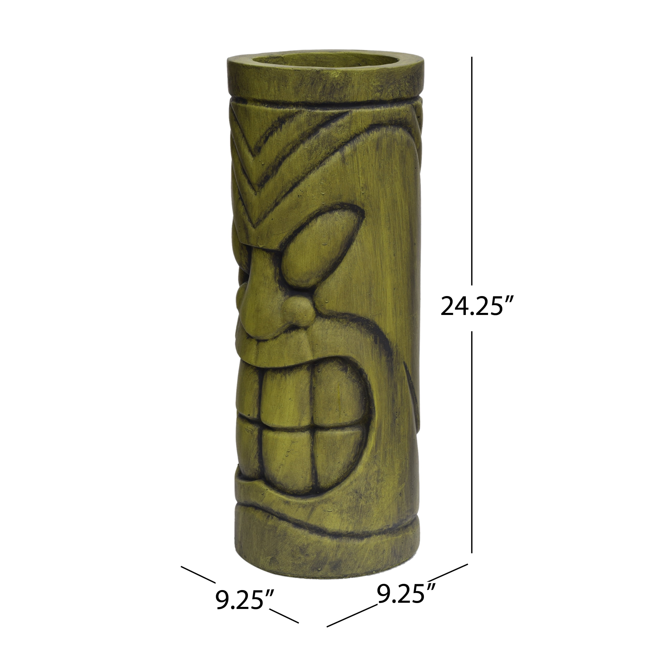 Mintazer Tiki Totem Tall Outdoor Planter, Polynesian Stone Statue Cylindrical Plant Pot with Drainage Hole for Patio Backyard Garden