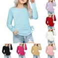thumbnail image 4 of SNKSDGM Girls Cute Tops for Girls 10-12 Not Cropped Shirts for Girls 12-14 Trendy Children Kids Girls Long Sleeve Crew Neck Ruched Knot Side T Shirt Top Casual Loose Tee Shirt Blouse 5-6 Years, 4 of 7