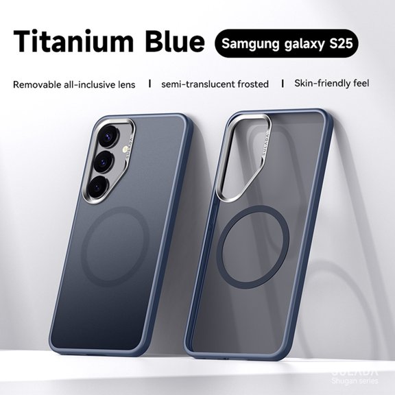 Decase Magnetic Case for Samsung Galaxy S25,Ultra Slim Heat Dissipation PC Shell Matte Frosted Anti-Fingerprint Phone Cover,Soft TPU Bumper Hard PC Back Shockproof Protective Cover,Blue