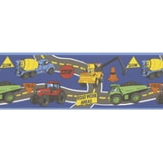Brewster 443B94103 Dark Blue The Big Dig Dark Blue Construction Trucks Border