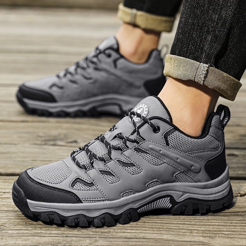 Men's Suede & Mesh Hiking Shoes, Breathable Outdoor Trail Sneakers, Non-Slip Rubber Outsole, Shock Absorption Comfortable Footwear for Trekking, Camping, and Daily Outdoor Activities