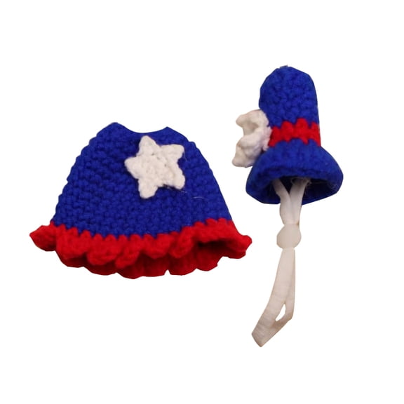 4th of July Desk Goose Outfits Independence Day 7 Inch Mini Patriotic Desktop Goose Knitted Clothes with Hat for Magnetic Goose Statues Holiday Decor