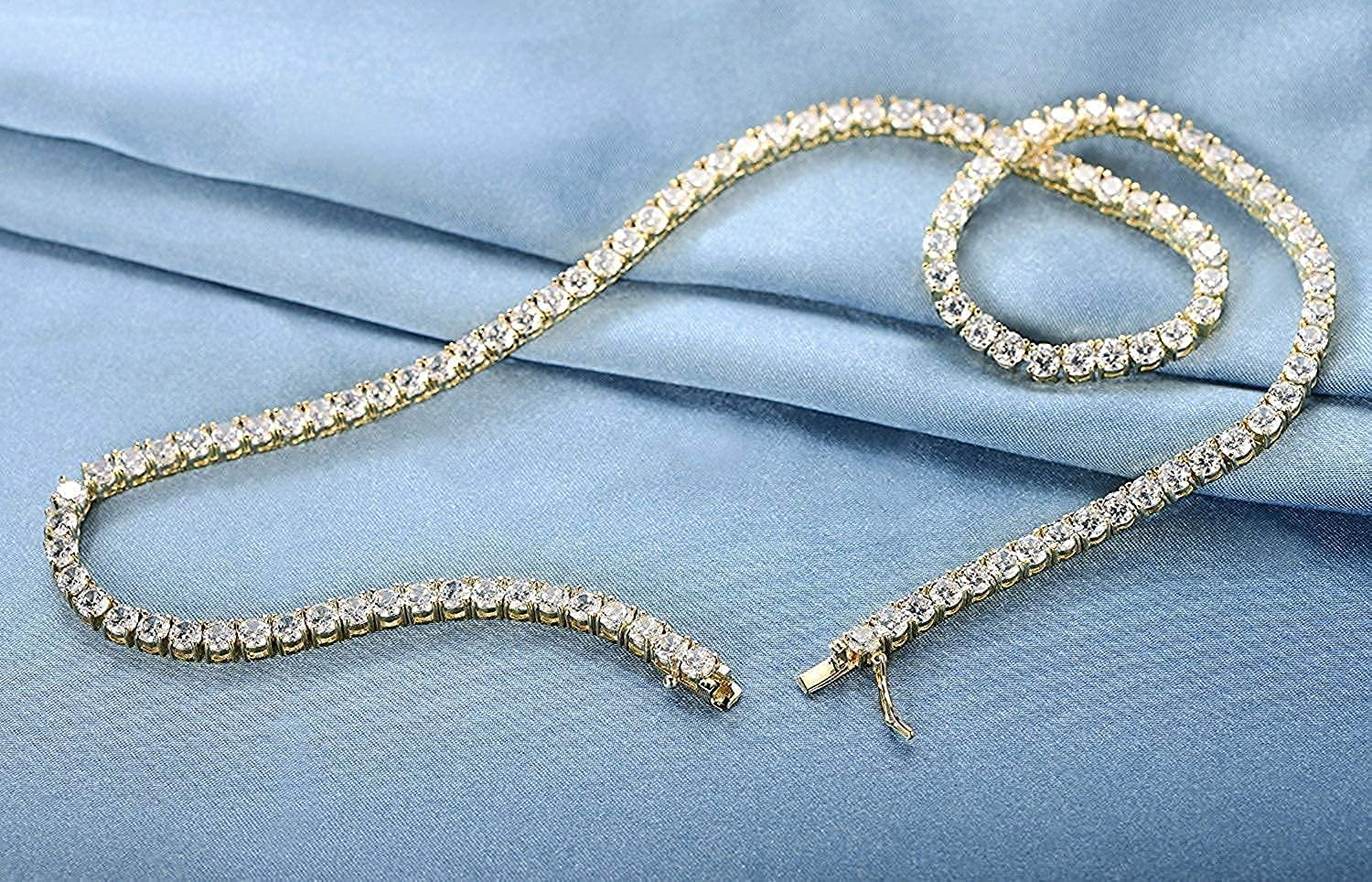 GEMSME 18K Yellow Gold / White Gold Plated 4.0mm Round Cubic Zirconia Classic Tennis Necklace 16/18/20/22/24 Inch