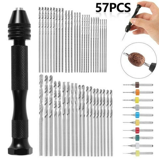ODOMY 57 Piezas Viseras de Mano Drill Bits Micro Mini Juego de Drill Bits con Visera de Mano de Precisión Herramientas Giratorias para Madera, Joyería, Plástico
