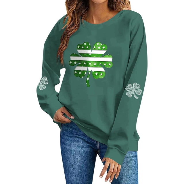 TaTaai Womens St Patricks Festival Fleece Sweatshirt Long Sleeve Crewneck Casual Pullover Loose Fit Holiday Winter Top Gift