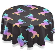 SKYSONIC 60" Rainbow Unicorns Round Table Cloth, Spill Proof Wrinkle-Free Oil-Proof Waterproof Microfiber Tablecloth for Kitchen Dinning Room Party Home Picnic, Diameter Table Cover