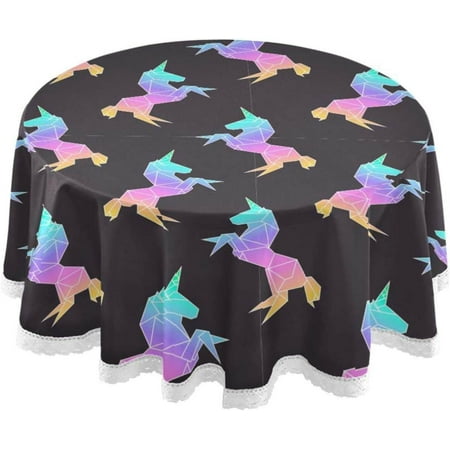 SKYSONIC 60" Rainbow Unicorns Round Table Cloth, Spill Proof Wrinkle-Free Oil-Proof Waterproof Microfiber Tablecloth for Kitchen Dinning Room Party Home Picnic, Diameter Table Cover