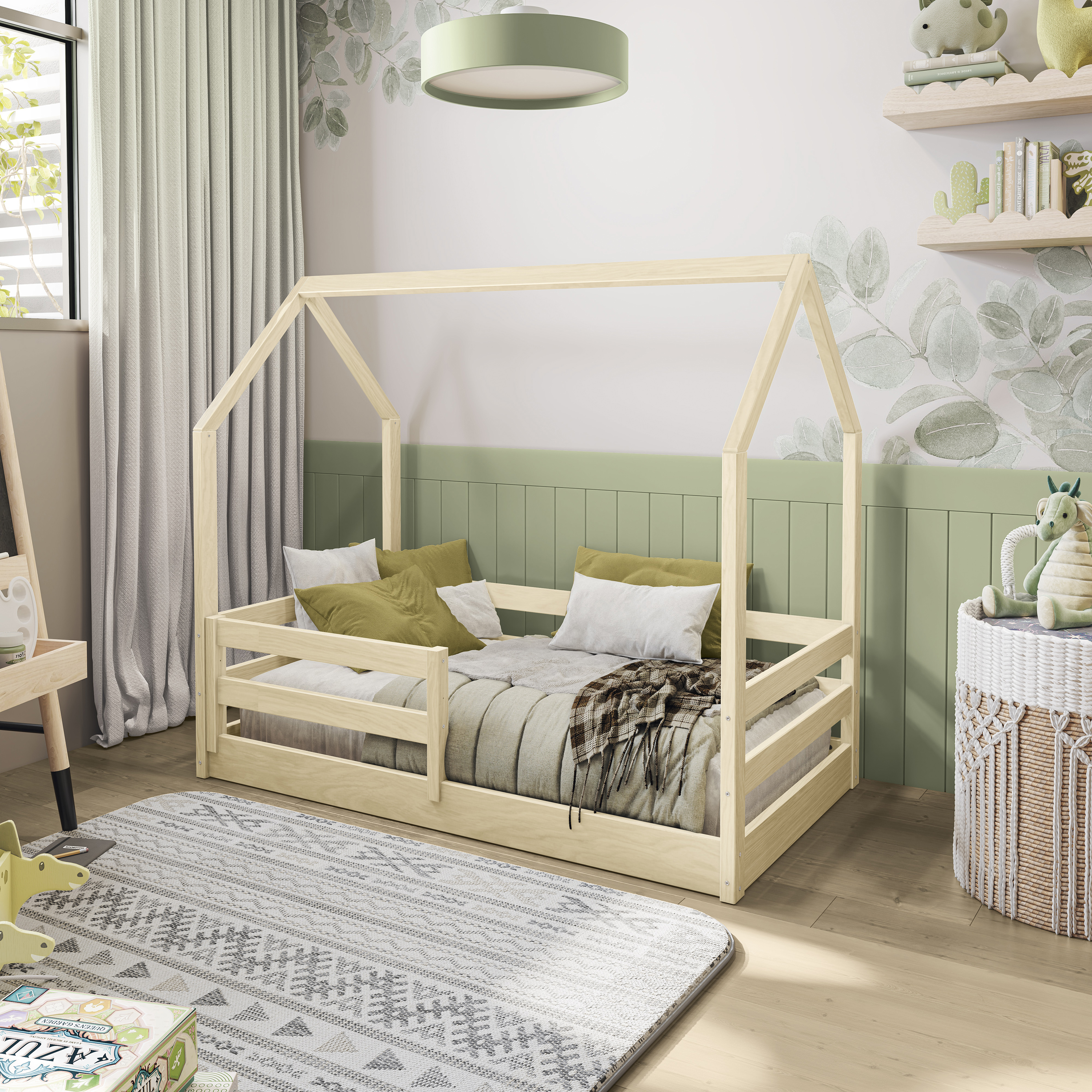 Kappesberg Sweet Dreams Toddler Bed with House Frame – Safe Crib-to-Big Kid Bed - Natural