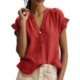 thumbnail image 2 of QASIEATN Trendy Essentials Clothing for Women: Elegant Short Sleeve V Neck Blouse Fall Fashion Outfits for Women, 2 of 6