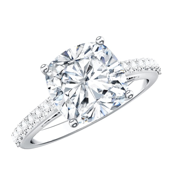 Rosec Jewels IGI Certified Lab Grown Diamond 4 Carat Engagement Ring with Hidden Halo (E-VS1 Quality) - Cushion Cut Diamond Ring, 925 Sterling Silver, US 4.00