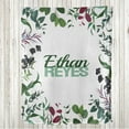 thumbnail image 1 of Botanical Throw Blanket, Berries Leaves Garden Blossoming Details Frame of Branches Nature Love, Flannel Fleece Accent with Custom Name Photo Backdrop, 60" x 40", Fern Green and Maroon, by Ambesonne, 1 of 4