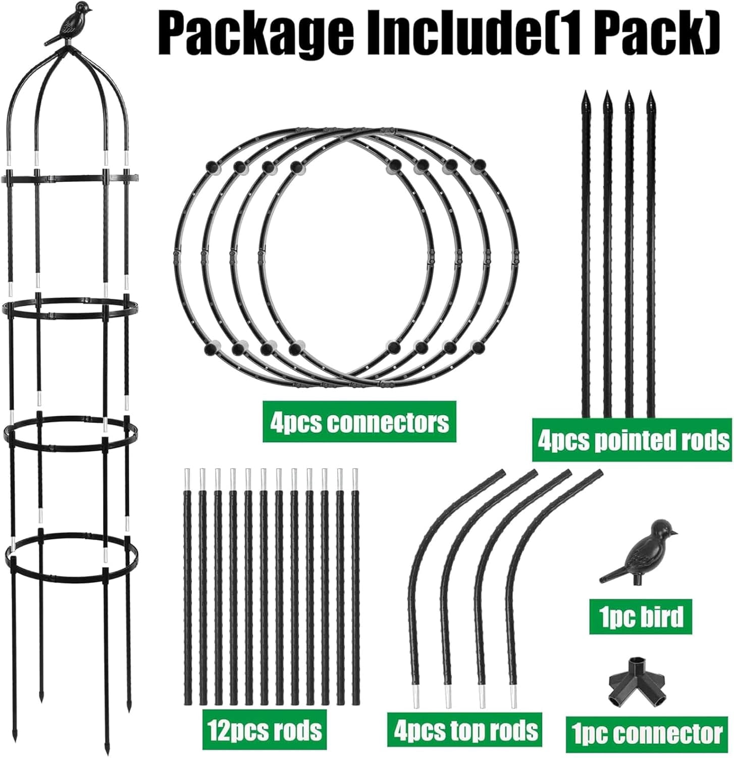 4-Pack 6FT Garden Obelisk Trellis for Climbing Plants,70”Metal Plant Support Tower, Heavy Duty Thickened Tube,Rustproof Black Flower Stand for Vines, Roses, Outdoor & Indoor Use