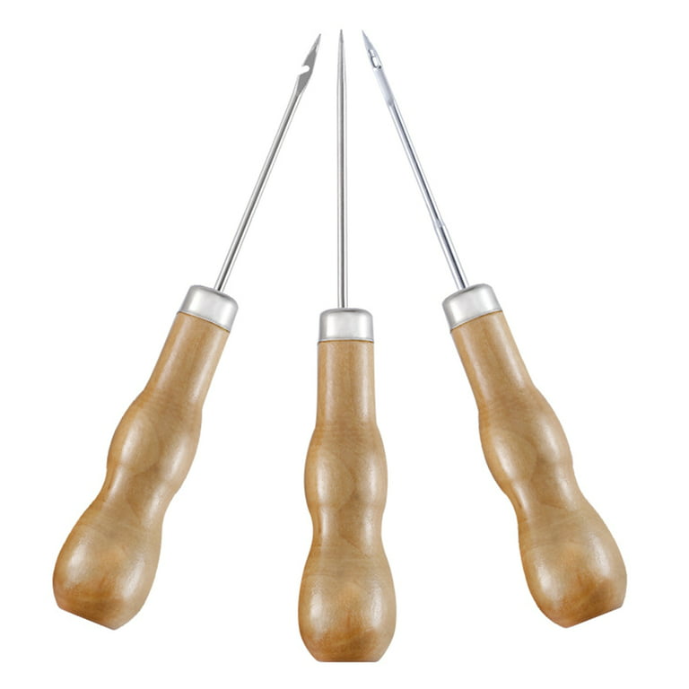 4 In 1 Leather Stitching Awl Wooden Handle Sewing Awl Hole Punch Tool For Leather  Sewing