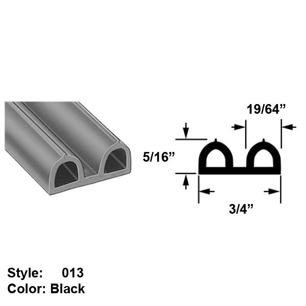 Water and Weather Resistant Hollow Rubber Surface Mount Seal, Style 013 Ht. 5/16" x O'all Wd