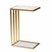 Baxton Studio Parkin Gold Finished Metal C Shaped End Table with Marble Tabletop