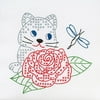 Jack Dempsey Kitten And Rose Stamped White Quilt Blocks, 9" x 9"