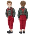 thumbnail image 3 of Gunia Toddler Boy Christmas Outfit Plaid Long Sleeve T Shirt Tops Suspender Pants Child Kids Tuxedo Suit For Holiday Party, 3 of 6