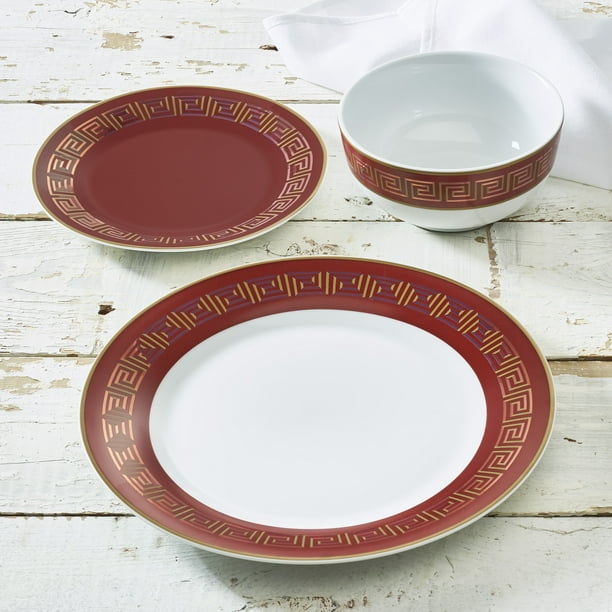 Mythology 12Piece Porcelain Red Dinnerware Set, Walmart Exclusive