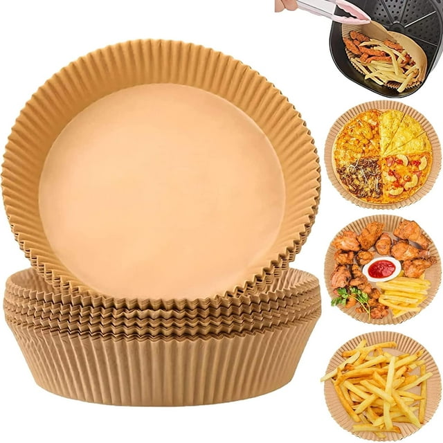 XINQIHANG Friteuse à Air Chaud Papier Parchemin Doublures Jetables Antiadhésives Résistantes à l'Huile et à la Chaleur Cuisson Rôtissage Four Poêle Micro-Ondes 50 Pcs Brosse en Silicone (7.9 Pouces-Rond)