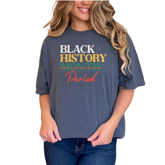 Black History Period with the Word Month Slashed, African-American, Denim Comfort Colors T-Shirt, Small