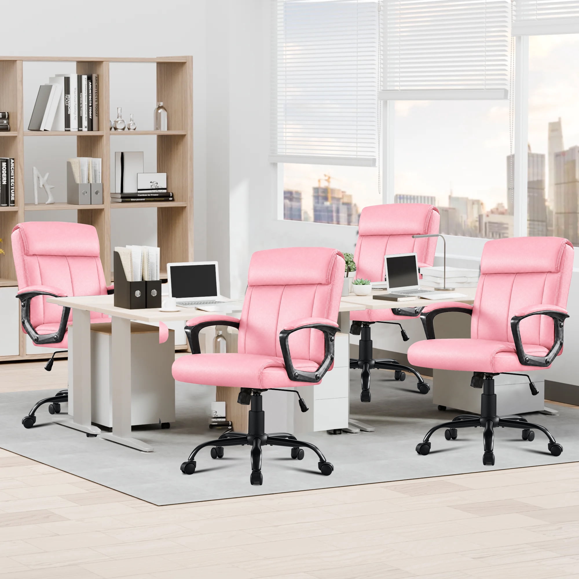 JONPONY Big and Tall Office Chair 300LBS Wide Seat Ergonomic Computer Desk Chair High Back Executive Leather Chair Adjustable Task Chair Lumbar Back Support 10 Hours Heavy Duty Design,Pink
