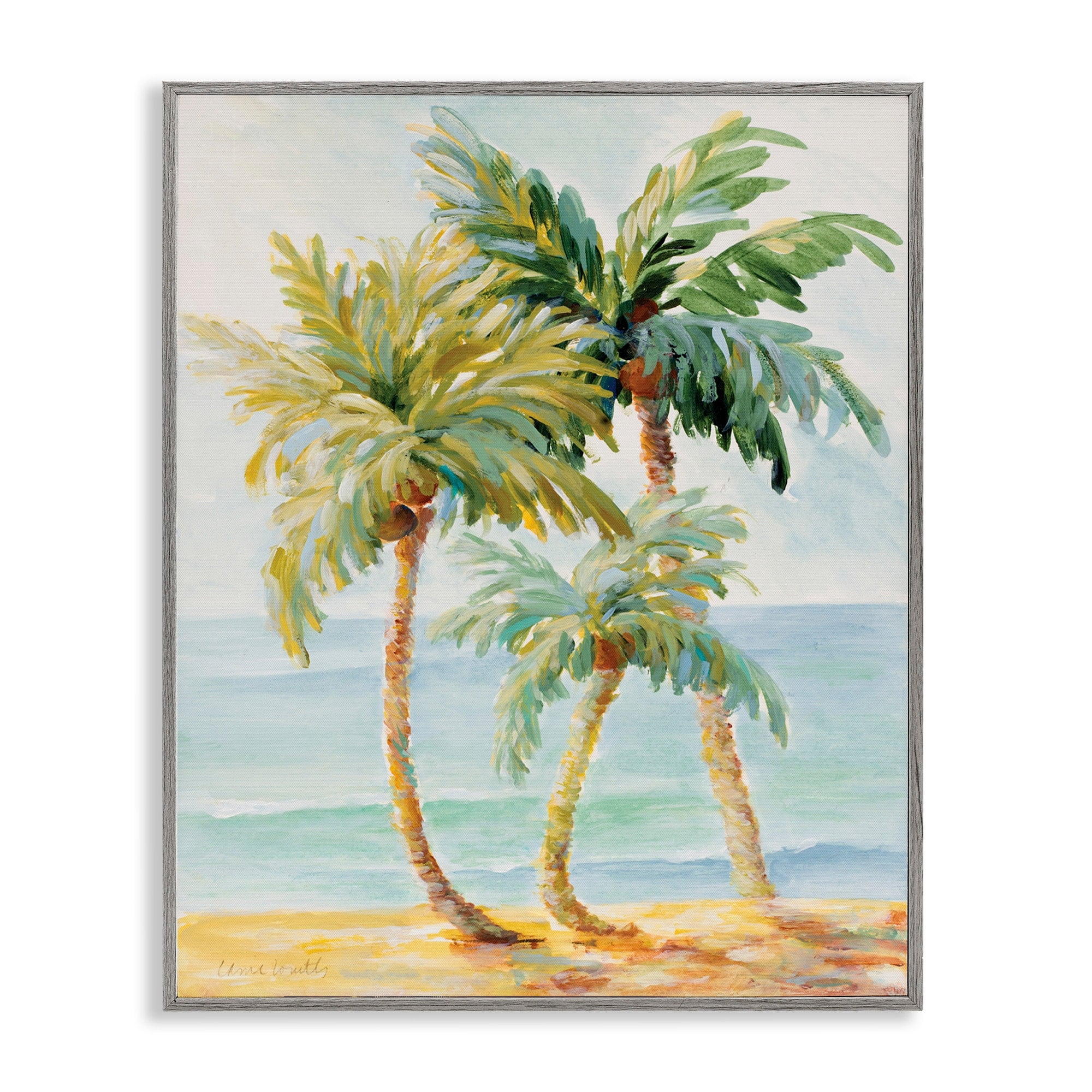 Tropical Palm Trees on Coastal Beach Sand 16 in x 20 in Framed Painting Art Prints, by Stupell Home Décor