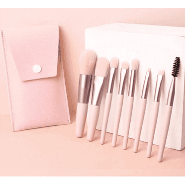 ILILI Travel Makeup Brush Set Loose Powder Eyeshadow Brush Foundation Eyelash Beauty Tools Portable Make up Brushes 8pcs(Pink)