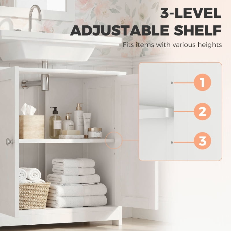 Alvantor Under Sink Bathroom Storage Cabinet with U-Shape Cut-Out & Adjustable Shelf 23.5" W x 11.75" D x 23.5" H White